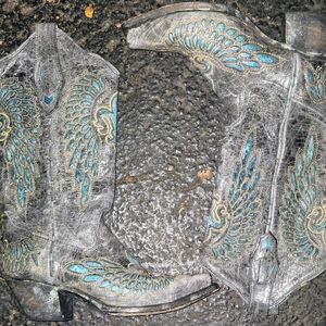 Corral Grey with Turquoise/Bronze Inlay Women's Cowboy Boots R2337  Size 6.5 M